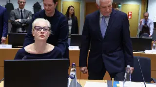 Yulia Navalnaya, the widow of Alexei Navalny, takes part in a meeting of EU foreign ministers in Brussels