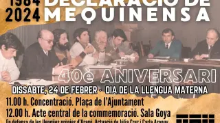 Cartel del acto conmemorativo del 40 aniversario de la Declaración de Mequinenza...AYUNTAMIENTO...20/02/2024 [[[EP]]]