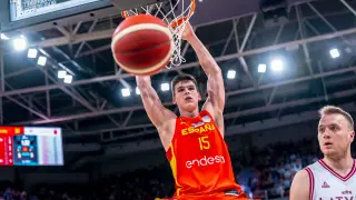 Partido España-Letonia, encuentro de clasificación para el Eurobasket 2025, en el pabellón Príncipe Felipe de Zaragoza: Jaime Pradilla