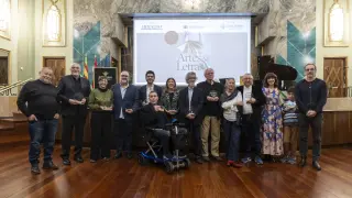 Los ganadores de los IX Premios 'Artes & Letras' que se entregaron el pasado mes de diciembre en el Casino Mercantil, donde está la sede de la Fundación Caja Rural de Aragón.