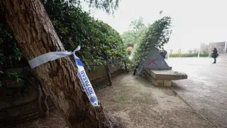 El lugar donde la Policía ha encontrado el cadáver del bebé de ocho meses, en el parque junto a la avenida Anselmo Clavé