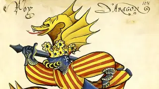 Cimera con el dragón del Rey de Aragón.
