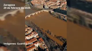 Imágenes aéreas de la crecida del Ebro a su paso por Zaragoza