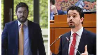 El vicepresidente de Aragón, Alejandro Nolasco (Vox), y el diputado socialista Darío Villagrasa