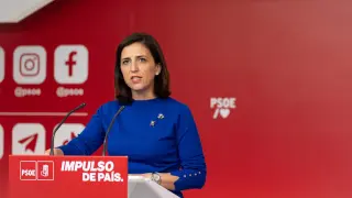 La portavoz de la Comisión Ejecutiva Federal del PSOE, Esther Peña, en una comparecencia en la sede del partido en la calle Ferraz.