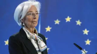 La presidenta del Banco Central Europeo, Christine Lagarde, en rueda de prensa