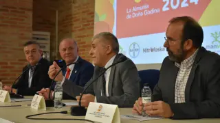 El consejero de Agricultura, Ángel Samper, en la clausura de las jornadas sobre fruticultura celebradas en La Almunia.
