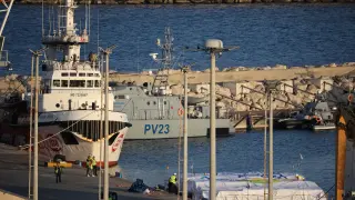 Spanish NGO Open Arms rescue vessel at the port of Larnaca