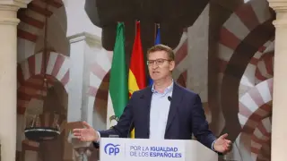 El presidente del PP, Alberto Núñez Feijóo, interviene en un acto del PP en Córdoba...MADERO CUBERO/EUROPA PRESS..10/03/2024 [[[EP]]]