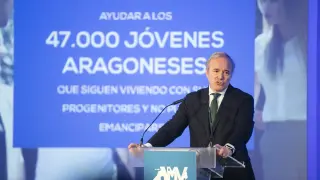 El presidente de Aragón, Jorge Azcón presenta el plan de vivienda que el Gobierno de Aragón pondrá en marcha entre 2024 y 2030.