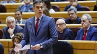 El presidente del Gobierno, Pedro Sánchez, interviene en la sesión de control al Gobierno en el Senado.