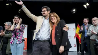 El líder de Izquierda Española, Guillermo del Valle, y la exportavoz socialista y miembro de Izquierda Española, Soraya Rodríguez, durante el acto de presentación del partido.