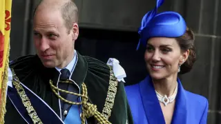 FILE - Britains Prince William and Kate, the Princess of Wales depart, after a National Service of Thanksgiving and Dedication for King Charles III and Queen Camilla, in Edinburgh, Wednesday, July 5, 2023. Attention on P