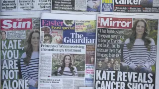 Portadas de periódicos británicos con la noticia sobre la enfermedad de Kate Middleton