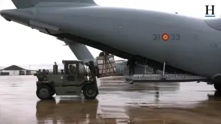 Preparativos y carga de la ayuda humanitaria para Gaza desde la Base Aérea de Zaragoza
