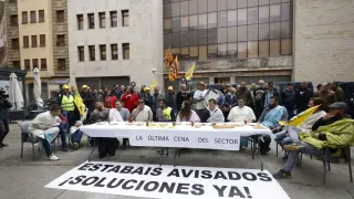 Concentración de agricultores ante la consejería de Agricultura en Zaragoza.