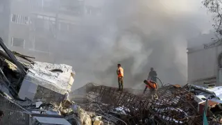 El edificio destruido en un ataque aéreo en Siria