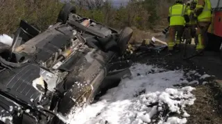 Estado en el que ha quedado el vehículo tras el accidente en la N-330 en Sabiñánigo