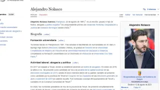 Imagen de la entrada de Wikipedia sobre Alejandro Nolasco hackeada