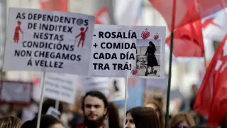 Manifestación de trabajadores de las tiendas de Inditex para reivindicar una negociación que afecte al conjunto de la plantilla