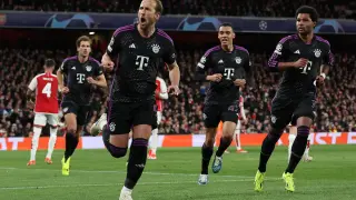 Kane celebra su gol en el partido Arsenal-Bayern de Munich