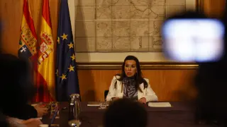 La presidenta de las Cortes de Aragón, Marta Fernández, en su comparecencia de este martes.