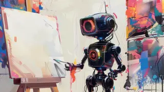 Un robot pintando.