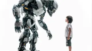Un robot y un niño.