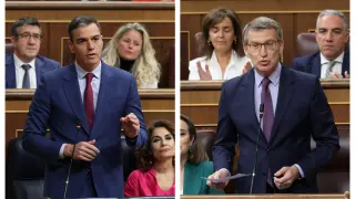 Combo de imágenes de Sánchez y Núñez Feijóo en el Congreso