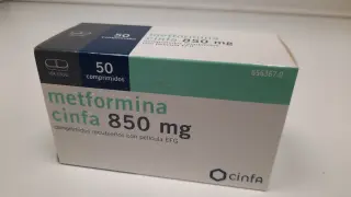 Un envase de metformina en una oficina de farmacia de Zaragoza.