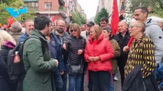 Socialistas aragoneses, en su llegada a Ferraz este sábado para el Comité Federal del PSOE.