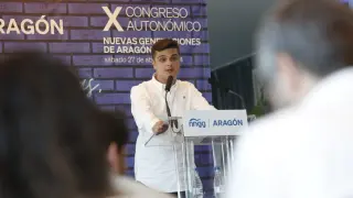 José Mateo Moraz, nuevo presidente de las Nuevas Generaciones del PP en Aragón durante su intervención este pasado sábado