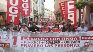 Manifestación del 1 de mayo en Huesca en una imagen de archivo