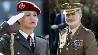 La princesa Leonor y el rey Felipe VI con los uniformes del Ejército de Tierra
