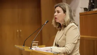 La consejera de Educación, Claudia Pérez Forniés, este viernes en el Pleno de las Cortes de Aragón.