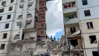 Un bloque de apartamentos se  ha derrumbado hoy parcialmente en la ciudad fronteriza rusa de Belgorod,