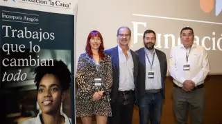 Raquel Logroño, Francesc Ventura, Manuel Solanilla y Fernando Villarroya en el encuentro empresarial del programa Incorpora.