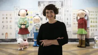 Eva Armisén, en la inauguración de su exposición de la Lonja zaragozana en 2022.