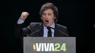 El presidente de Argentina, Javier Milei, en el mitin de Vox en Madrid.