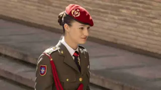 La princesa Leonor a su llegada al Palacio de la Aljafería para recibir la Medalla de las Cortes