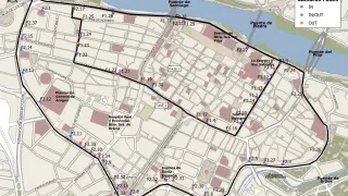 Mapa con las cámaras que vigilarán la futura Zona de Bajas Emisiones de Zaragoza