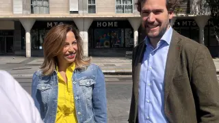 La alcaldesa de Zaragoza, Natalia Chueca, junto al candidato del PP al Parlamento Europeo, Borja Giménez Larraz...EUROPA PRESS..24/05/2024 [[[EP]]]