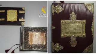 Los tres libros históricos encontrados tras ser robados en una vivienda de San Ildefonso.