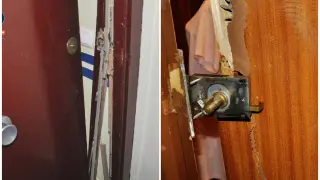 Las puertas vandalizadas por los ladrones en Calatayud