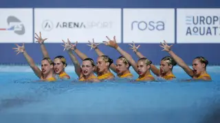 España, en la final de rutina técnica por equipos en el Europeo de natación artística que se celebra en Belgrado