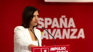 La portavoz del PSOE, Esther Peña, en una rueda de prensa en Ferraz al día siguiente de las elecciones europeas del 9 de junio.