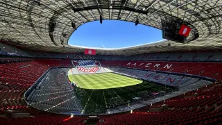 FILE - Inside view of the 'Allianz Arena' stadium prior to the German Bundesliga soccer match between FC Bayern Munich and Eintracht Frankfurt in Munich, Germany, April 27, 2024. The Euros kick off in Munich, Friday June 14, when host country Germany plays Scotland at Bayern Munich's Allianz Arena. The tournament begins with six groups of four teams. (AP Photo/Matthias Schrader, File)