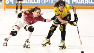 Imagen del encuentro de semifinales de Copa de la Reina entre el Esneca Fraga y el Hoquei Club Palau.