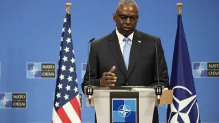 El secretario de Defensa de Estados Unidos, Lloyd Austin, en la reunión de homólogos de la OTAN en Bruselas