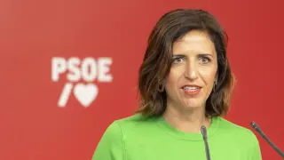 La portavoz del PSOE, Esther Peña, en una rueda de prensa en la sede nacional del partido en la calle Ferraz...EVA ERCOLANESE..17/06/2024 [[[EP]]]